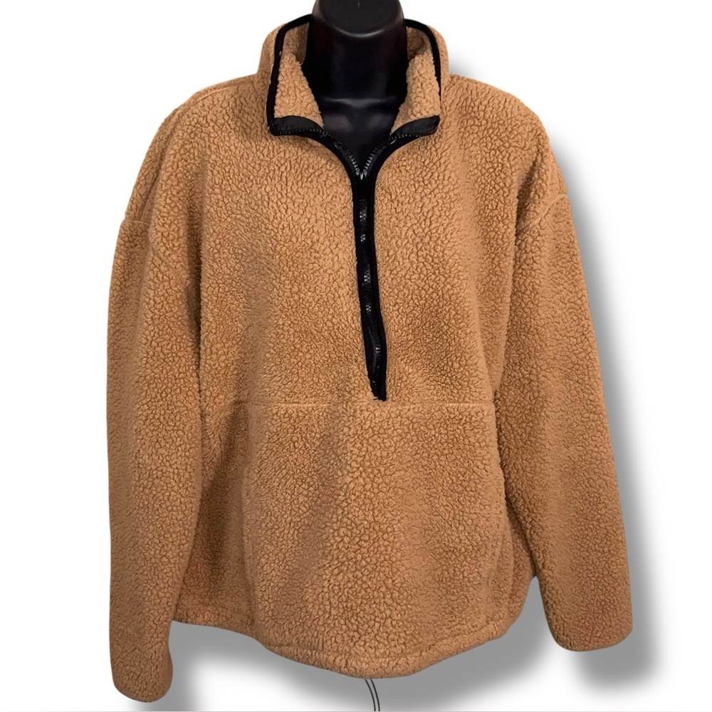 3XL Juniors Size 21 Beige Faux Sherpa Jacket Zip Collar Neutral Outdoor Fleece